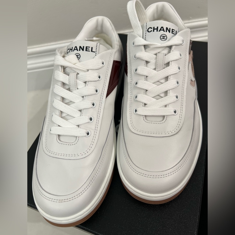 CHANEL Sport Skater White and Tan Sneakers - Picture 6 of 10